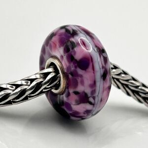 Summersday Artisan Trollbeads Style Trollstone Bright & Dark Pink Purple  Stripe